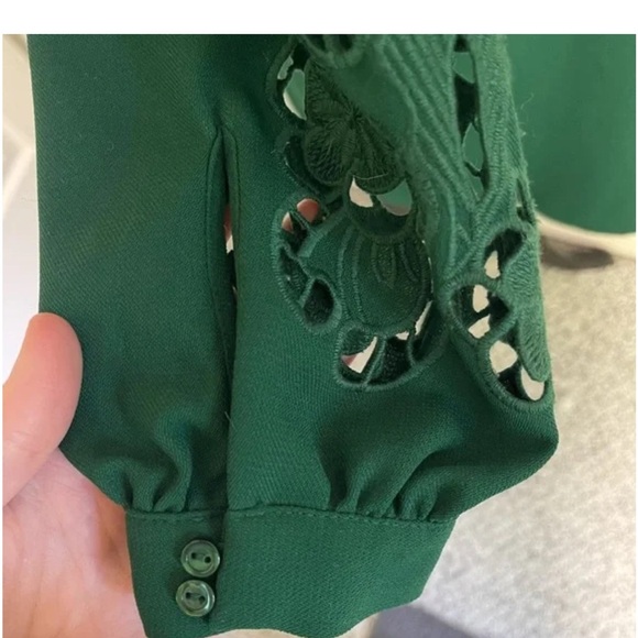 H&M SZ 2 Green Lace Sleeve Dress - Picture 4 of 13